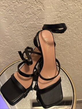 Bella Marie Black Strappy Square Toe Heels